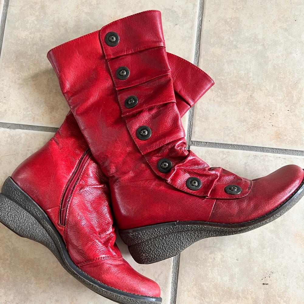 Red leather boots